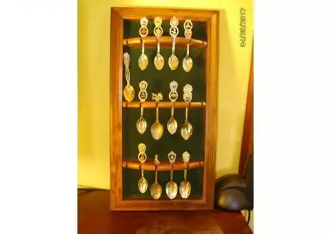 Collectors spoons and display rack